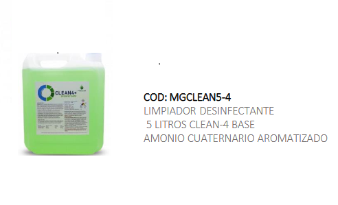 Limpiador Desinfectante 5 Litros Clean-4 Base Amonio Cuaternario Aromatizado