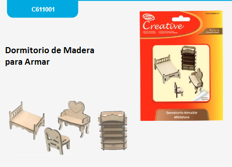 Dormitorio de Madera Miniatura para Armar    C611001