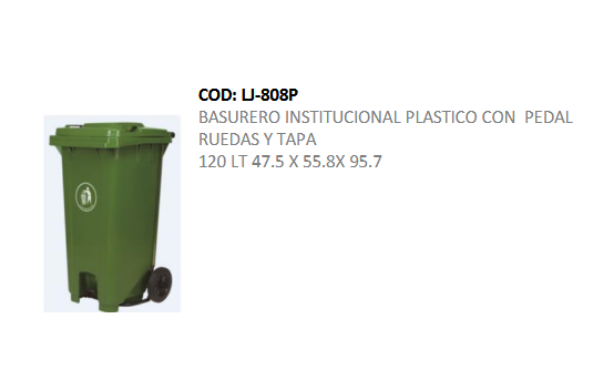 Basurero Institucional Plástico con Pedal, Ruedas y Tapa