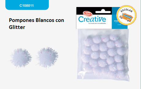 Pompones Blancos con Glitter    C108011